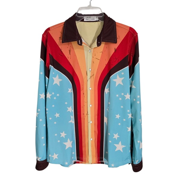 Ranch Dressn Tops - Ranch Dressn Western Style Long Sleeve Pearl Snap Shirt M Stars Stripes Retro